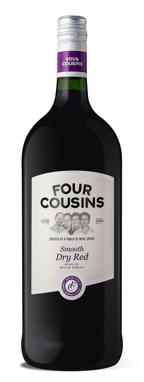 product details cultivar: dry red brand: four cousins style: smooth volume (in ml): 1500 tasting note a pleasant, fruit filled unwooded red wine with ripe summer berries on the nose, followed by soft spices on the gently lingering palate. wine style a lightly styled, unwooded dry red blend. food pairing suggestion a wine for everyday enjoyment. enjoy with red meat dishes, flavourful stews, barbecue, roast chicken and cheese platters. accolades 2018 ultra value wine challenge, silver product details cultivar: dry red brand: four cousins style: smooth volume (in ml): 1500 tasting note a pleasant, fruit filled unwooded red wine with ripe summer berries on the nose, followed by soft spices on the gently lingering palate. wine style a lightly styled, unwooded dry red blend. food pairing suggestion a wine for everyday enjoyment. enjoy with red meat dishes, flavourful stews, barbecue, roast chicken and cheese platters. accolades 2018 ultra value wine challenge, silver